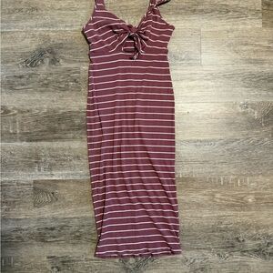 Express Burgundy and White Striped Midi Dress